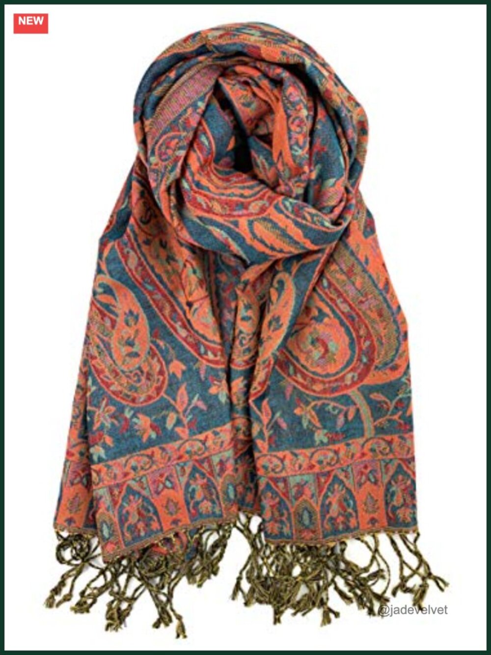 Luxury Pashmina Silk Shawl Wrap Scarf with Fringes Paisley Pattern